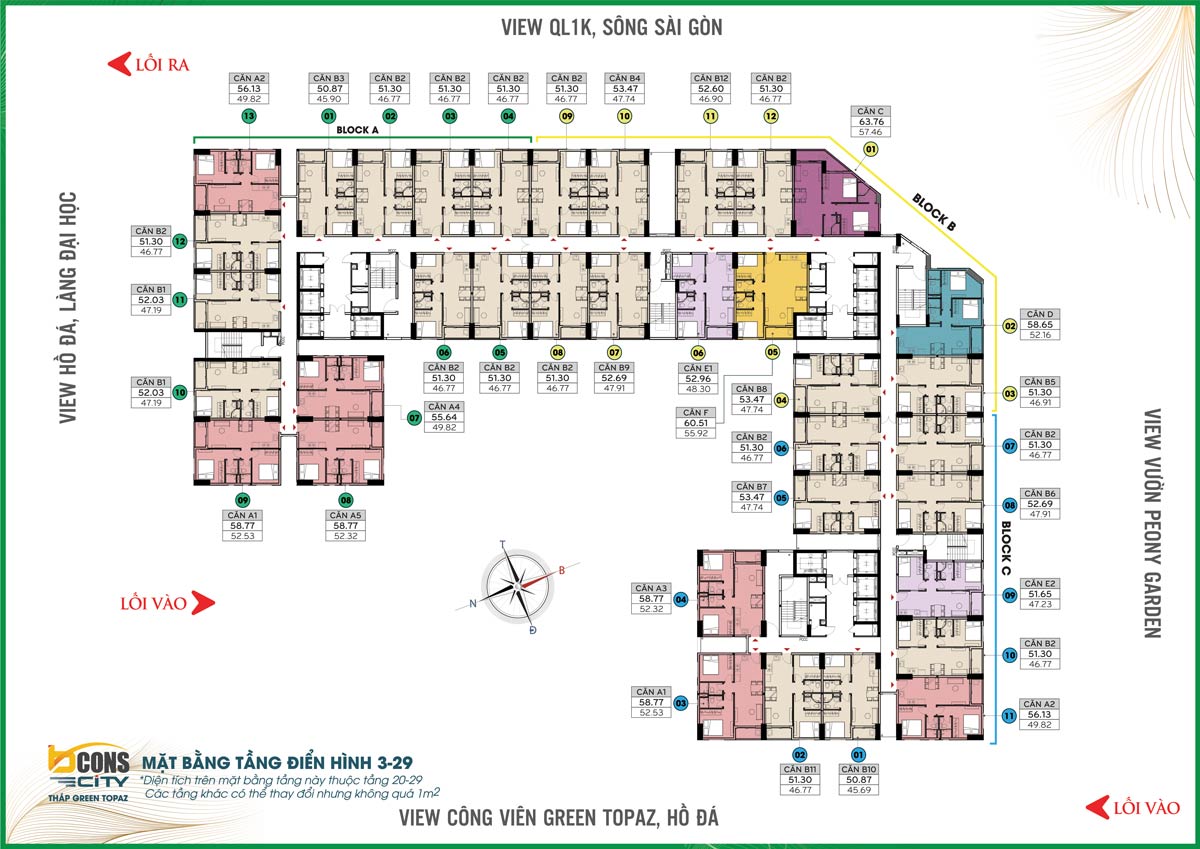 Bcons City Tháp Green Topaz 66 Mat bang chung tang 03 den 29 thap Green Topaz Bcons City