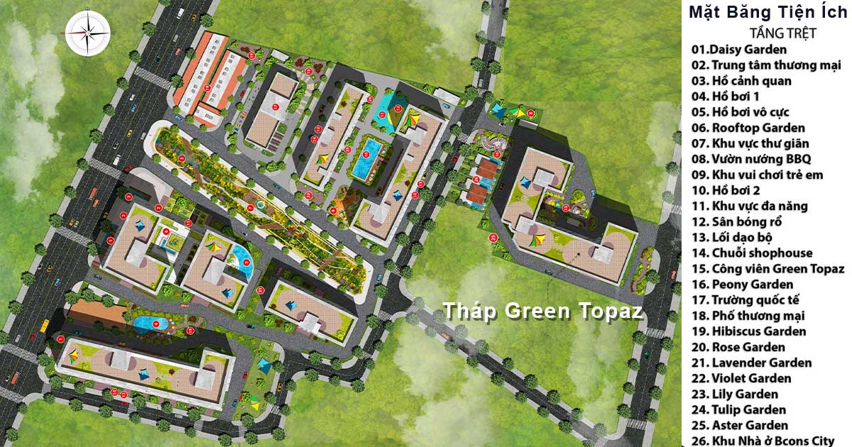 Bcons City Tháp Green Topaz 59 Mat bang khu thap Green Topaz trong Bcons City