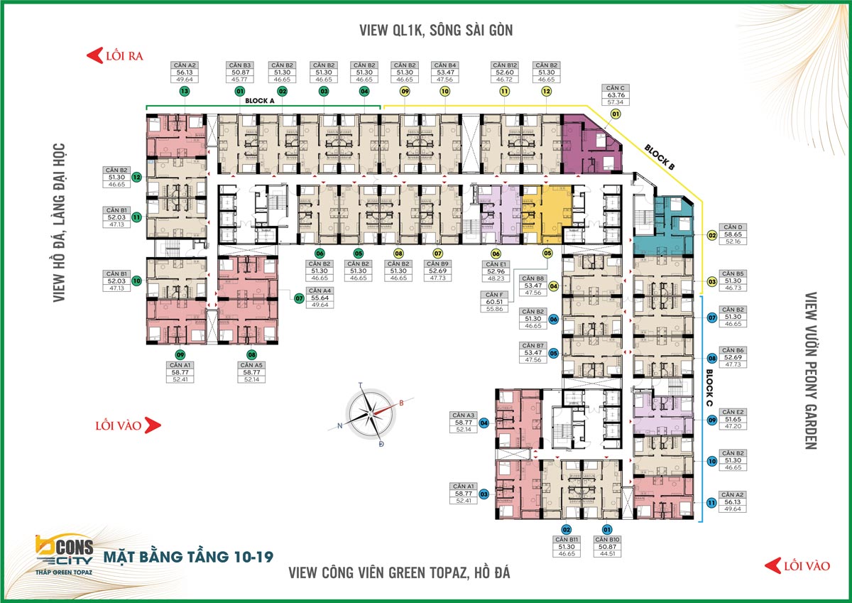 Bcons City Tháp Green Topaz 64 Mat bang tang 10 den 19 thap Green Topaz Bcons City