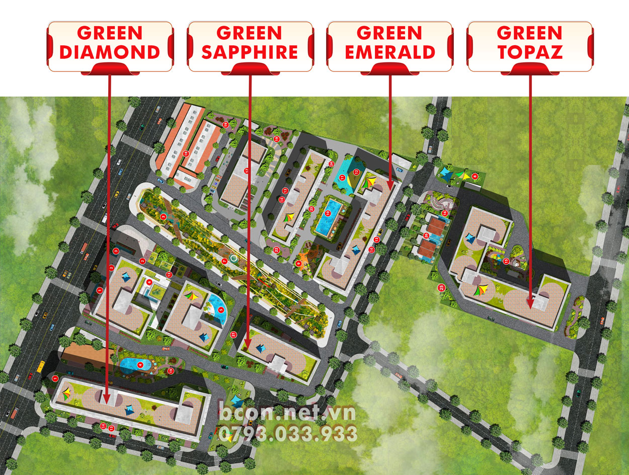 Bcons City Tháp Green Topaz 56 Mặt bằng tổng thể khu đô thị Bcons City