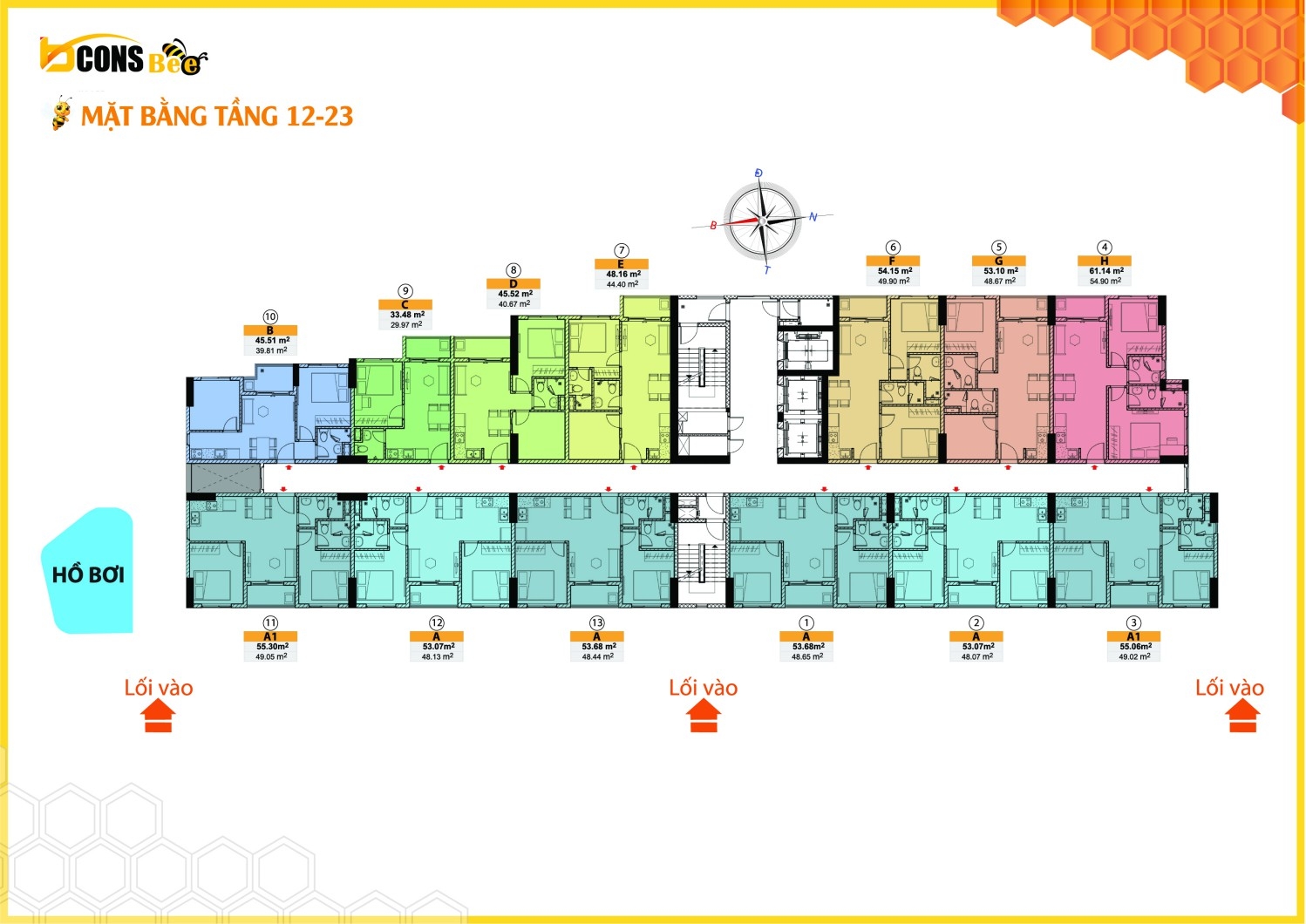 Mặt Bằng Bcons Bee từ Tầng 13 - T23 Mặt Bằng Bcons Bee từ Tầng 13 - T23