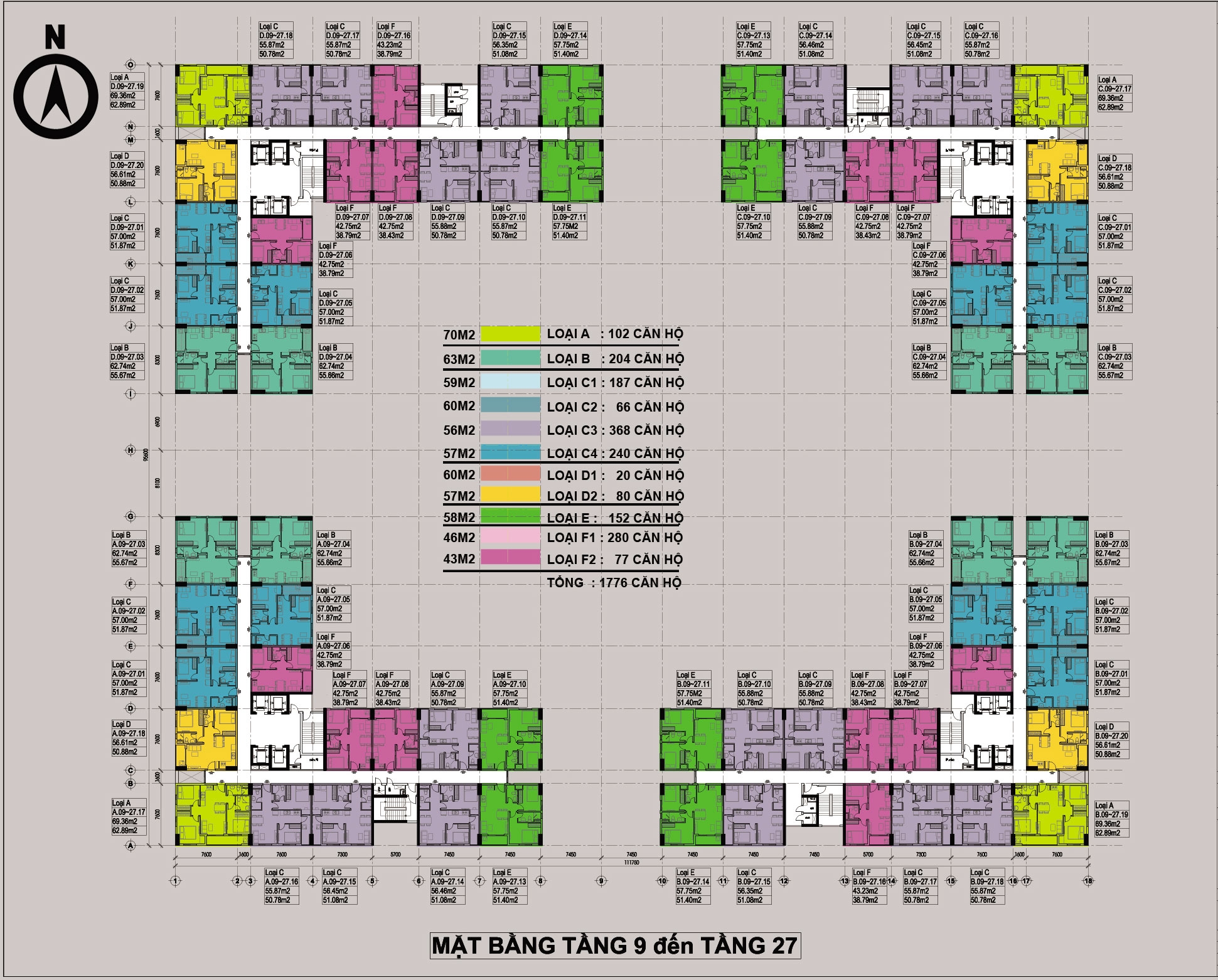 Mặt bằng tầng điển hình Bcons Garden